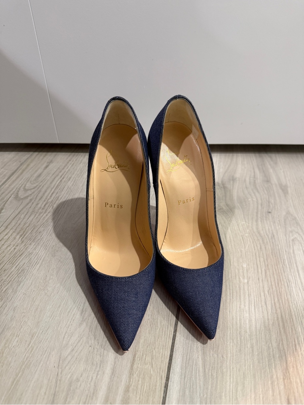 Christian Louboutin Navy Pointed-Toe Denim Pumps
